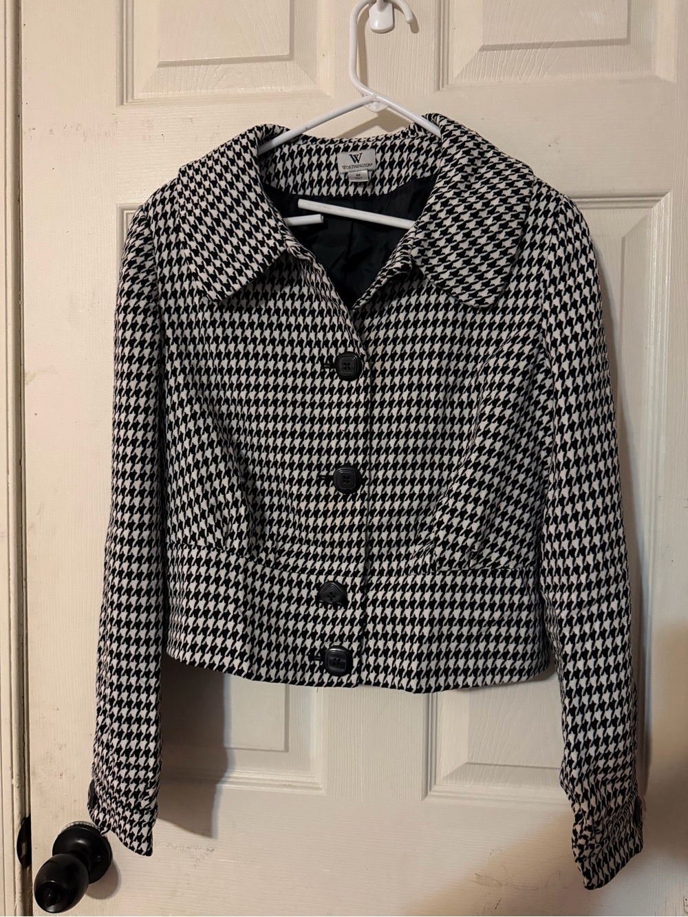 Worthington Black & White Houndstooth Cropped Blazer